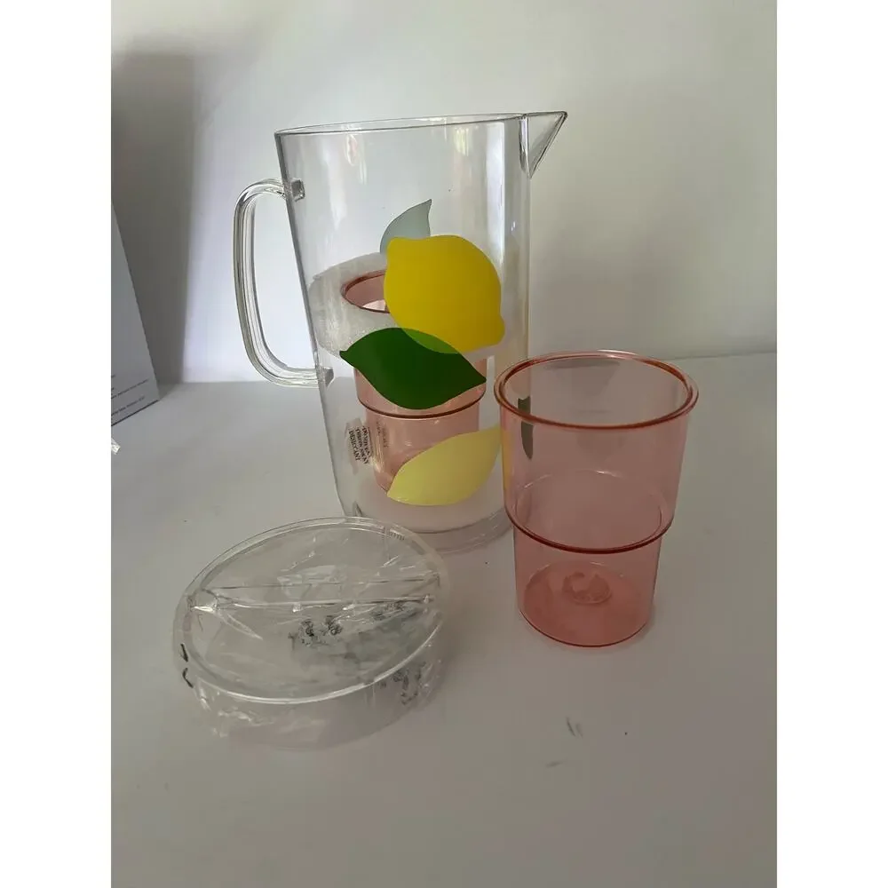 NWB Kate Spade New York Acrylic Lemon 58 oz. Pitcher & Set of 2 12 oz Cups